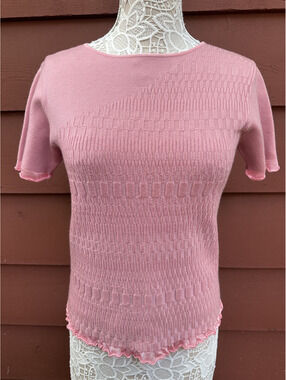 CLC Textured Knit Pink Short Sleeve Top Fairycore Cottagecore Bohemian